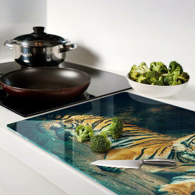 Snijplanken van glas Tijger liggend op de rotsen