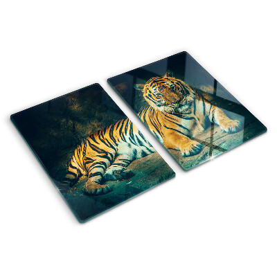 Szklana deska do krojenia Tygrys leżący na skałach
