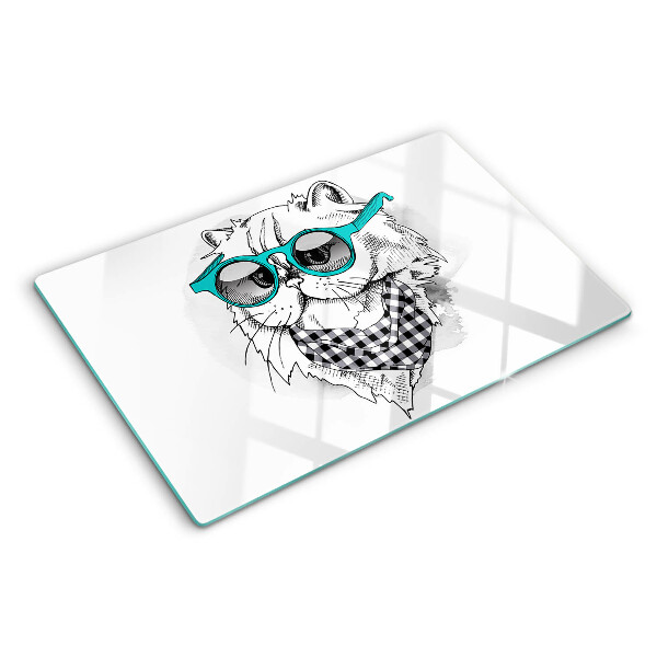 Glazen snijplanken Tekening van een kat met een zonnebril.