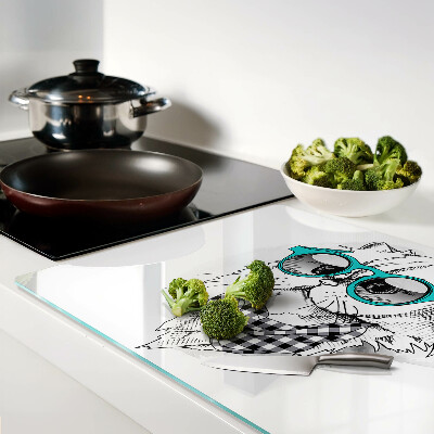 Glazen snijplanken Tekening van een kat met een zonnebril.