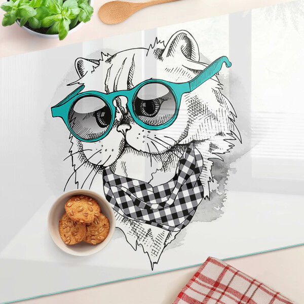 Glazen snijplanken Tekening van een kat met een zonnebril.