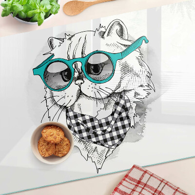 Szklana deska kuchenna Rysunek kota w okularach przeciwsłonecznych