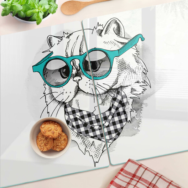 Szklana deska kuchenna Rysunek kota w okularach przeciwsłonecznych