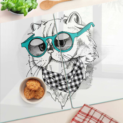 Glazen snijplanken Tekening van een kat met een zonnebril.