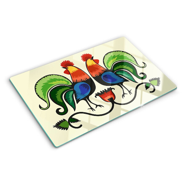 Snijplanken van glas Hanen in volksstijl