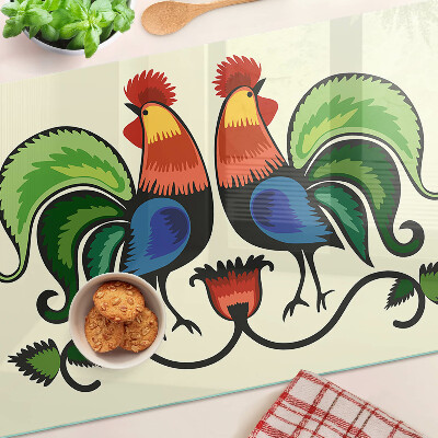 Snijplanken van glas Hanen in volksstijl