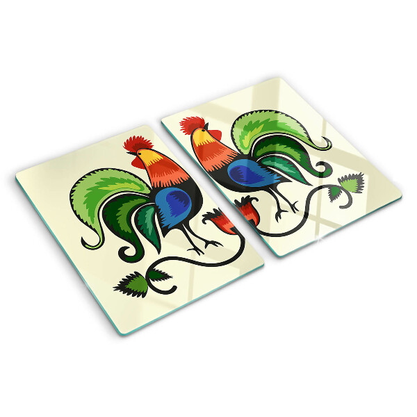 Szklana deska kuchenna Koguty w stylu ludowym