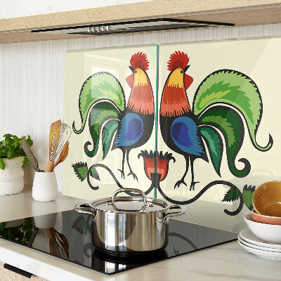 Szklana deska kuchenna Koguty w stylu ludowym