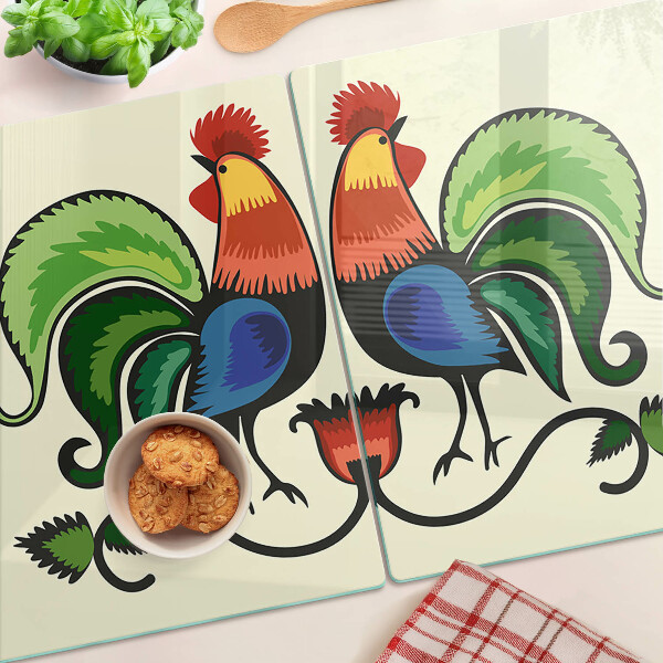 Snijplanken van glas Hanen in volksstijl