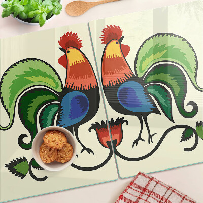 Szklana deska kuchenna Koguty w stylu ludowym