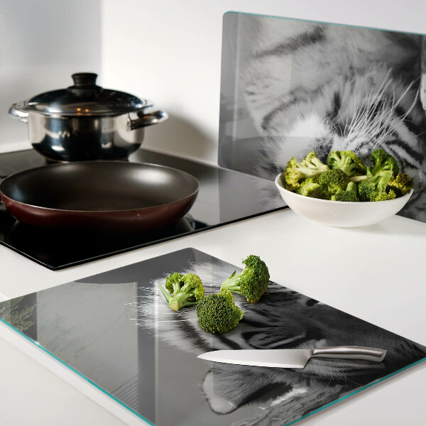 Snijplanken glas Tijger in zwart-wit