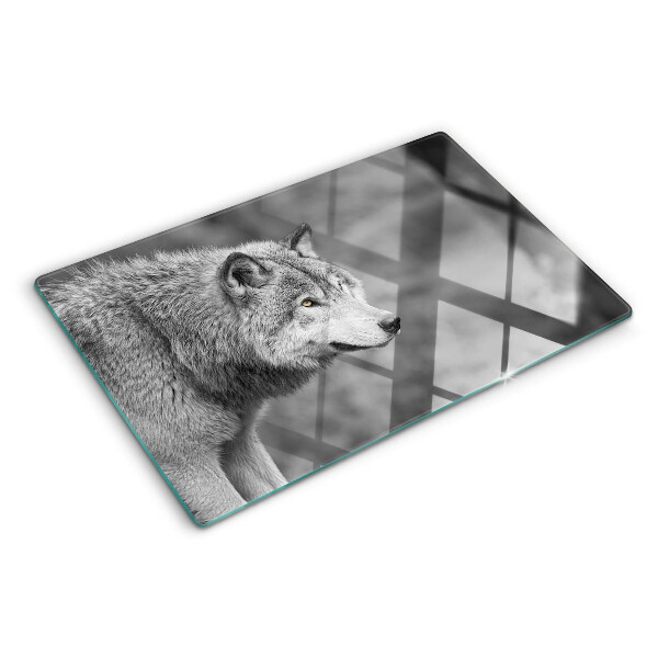 Deska kuchenna szklana Wilk w czerni i bieli