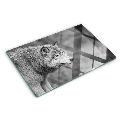 Deska kuchenna szklana Wilk w czerni i bieli