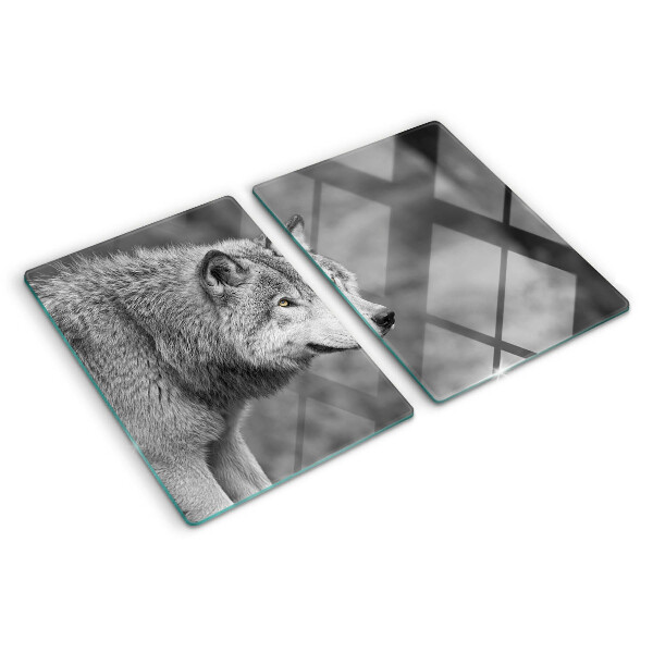 Deska kuchenna szklana Wilk w czerni i bieli
