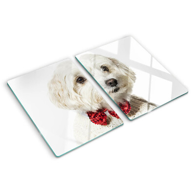 Glazen snijplanken Een hond in een trui met een strik.