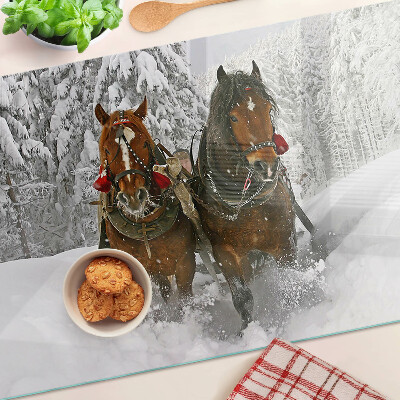 Szklana deska kuchenna Konie pociągowe w śniegu