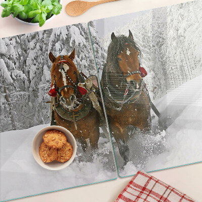 Szklana deska kuchenna Konie pociągowe w śniegu