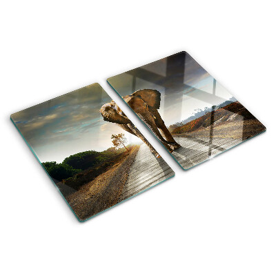 Deska kuchenna szklana Słoń na drodze o zachodzie słońca