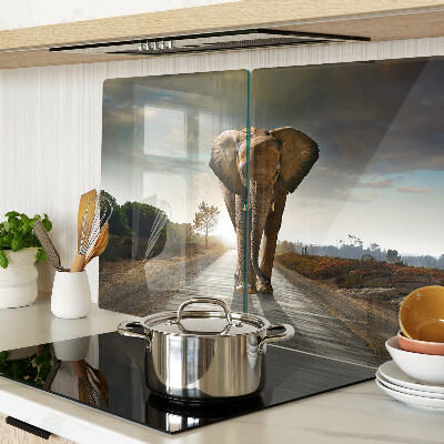 Deska kuchenna szklana Słoń na drodze o zachodzie słońca
