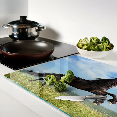 Snijplanken van glas Zwart paard in de wei