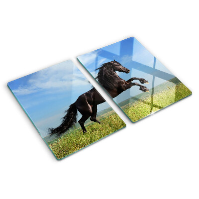 Snijplanken van glas Zwart paard in de wei