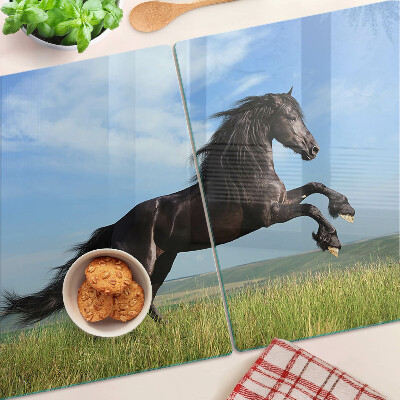 Deska kuchenna szklana Czarny koń na łące