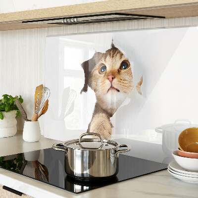Deska kuchenna szklana Kot patrzący przez dziurę w ścianie