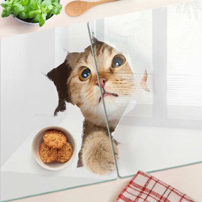 Deska kuchenna szklana Kot patrzący przez dziurę w ścianie