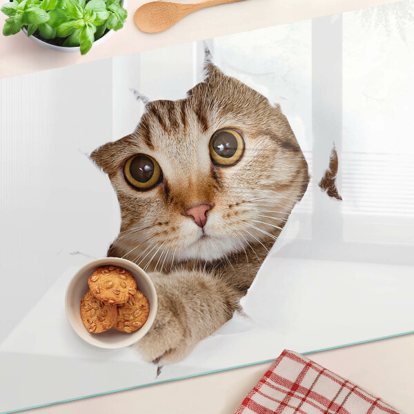 Glazen snijplanken Een kat die uit een gat komt