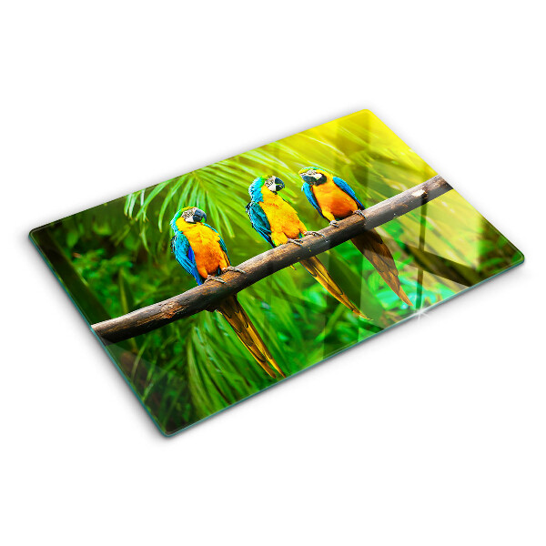 Snijplanken glas Papegaaien op een tak in de tropen