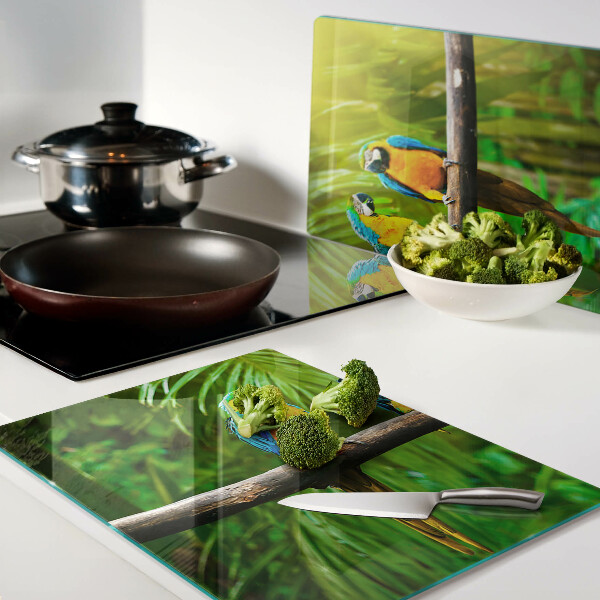 Szklana deska kuchenna Papugi na gałęzi w tropikach