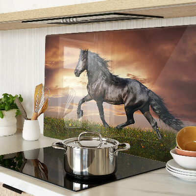 Snijplanken glas Een paard tegen de achtergrond van de ondergaande zon.