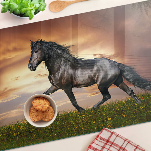 Szklana deska do krojenia Koń na tle zachodzącego słońca