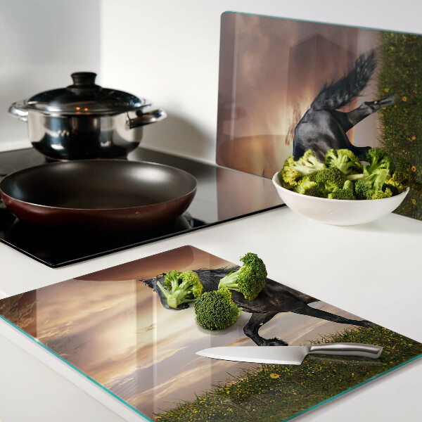 Szklana deska do krojenia Koń na tle zachodzącego słońca