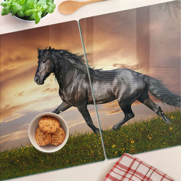 Szklana deska do krojenia Koń na tle zachodzącego słońca
