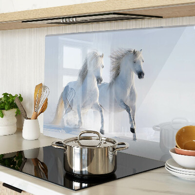 Glazen snijplanken Twee witte paarden in een dolle galop.