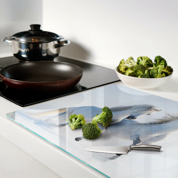 Szklana deska kuchenna Dwa białe konie w szaleńczym galopie