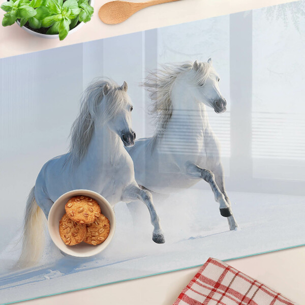 Szklana deska kuchenna Dwa białe konie w szaleńczym galopie