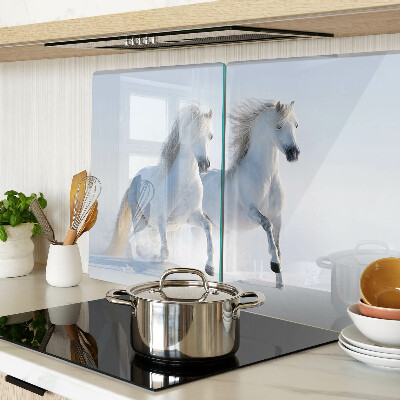 Szklana deska kuchenna Dwa białe konie w szaleńczym galopie