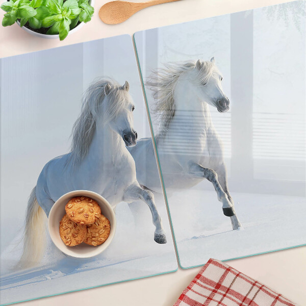Szklana deska kuchenna Dwa białe konie w szaleńczym galopie