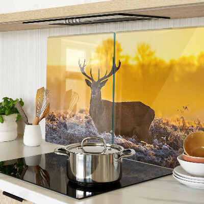 Snijplanken glas Een hert tegen de achtergrond van een ochtendlandschap.