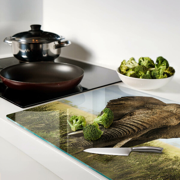 Snijplanken glas Een olifant tegen de achtergrond van de Afrikaanse savanne.