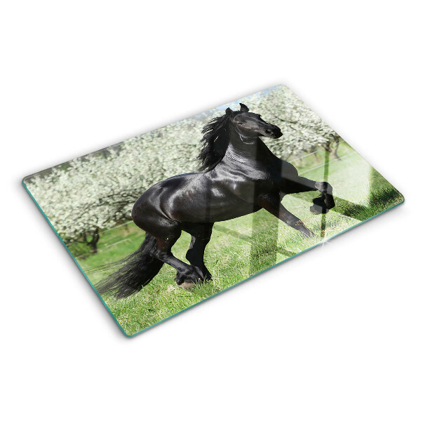Szklana deska do krojenia Czarny koń na łące