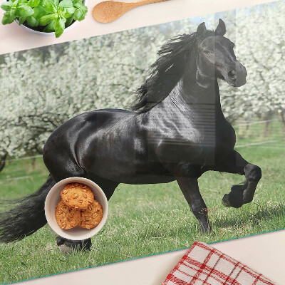 Glazen snijplanken Zwart paard in de wei