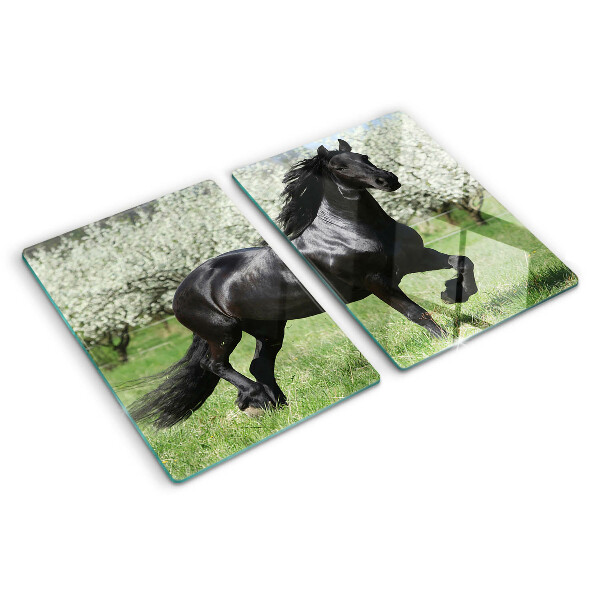 Glazen snijplanken Zwart paard in de wei