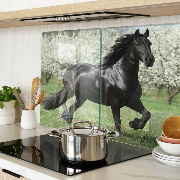 Glazen snijplanken Zwart paard in de wei