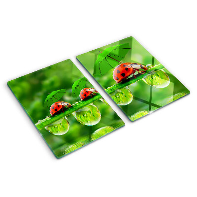 Deska kuchenna szklana Biedronki na liściach z kroplami wody