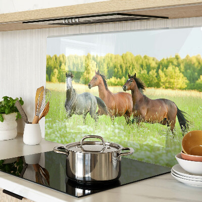 Snijplanken glas Een bijeenkomst van paarden in het veld.