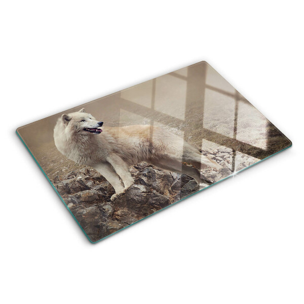 Snijplanken glas Wolf op een rotsachtige berg