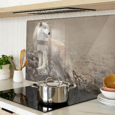 Snijplanken glas Wolf op een rotsachtige berg